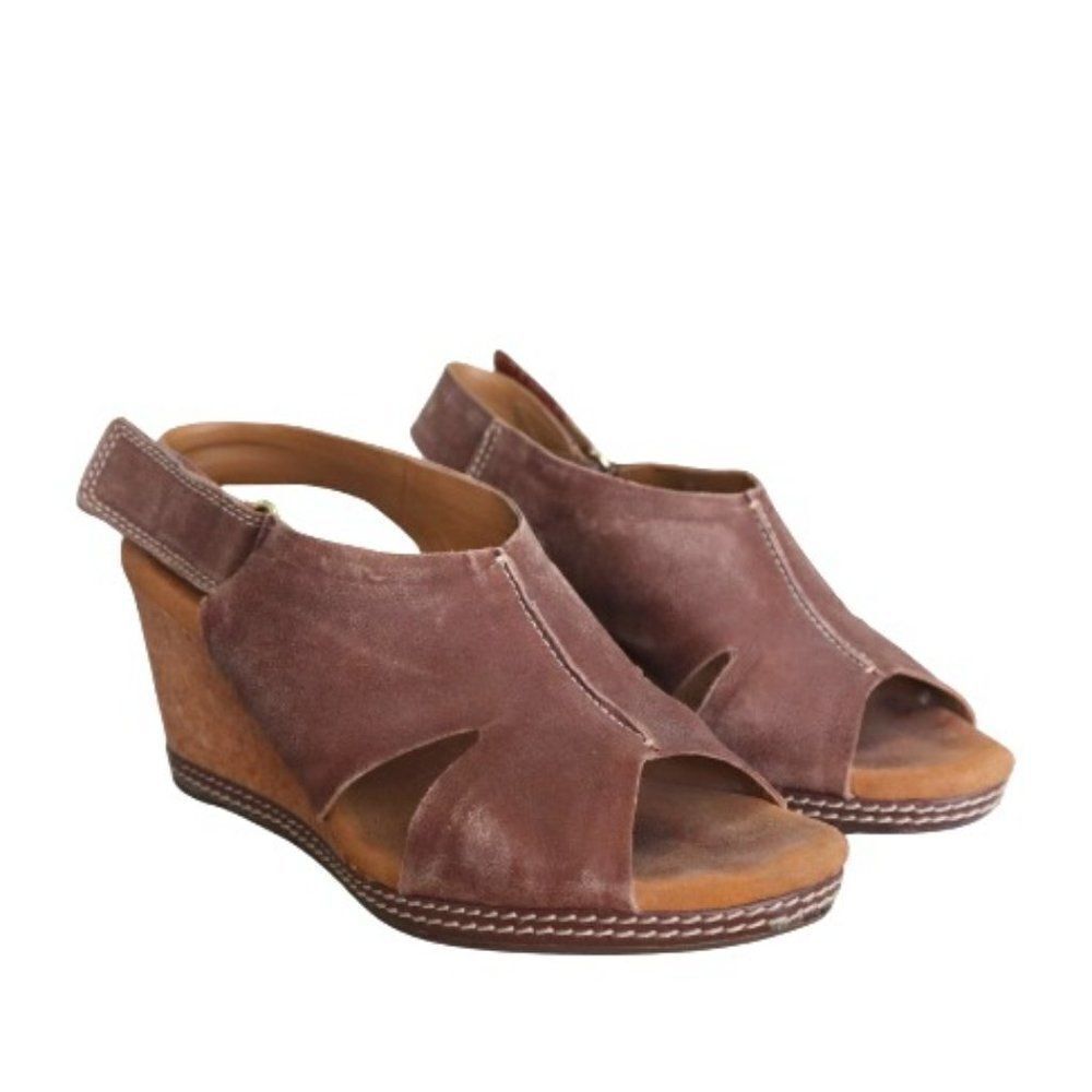 Clarks Women Size 7 Brown Annadel Eirwyn Soft Cushion Collection Wedge Sandals
